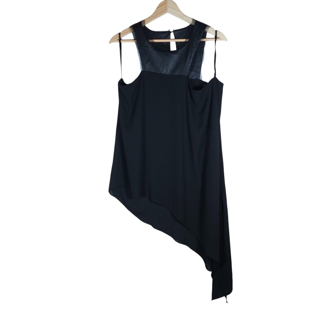 Atina Cristina Tank Top Medium Black Asymmetrical Sheer Mesh Y2K Gothic Chic